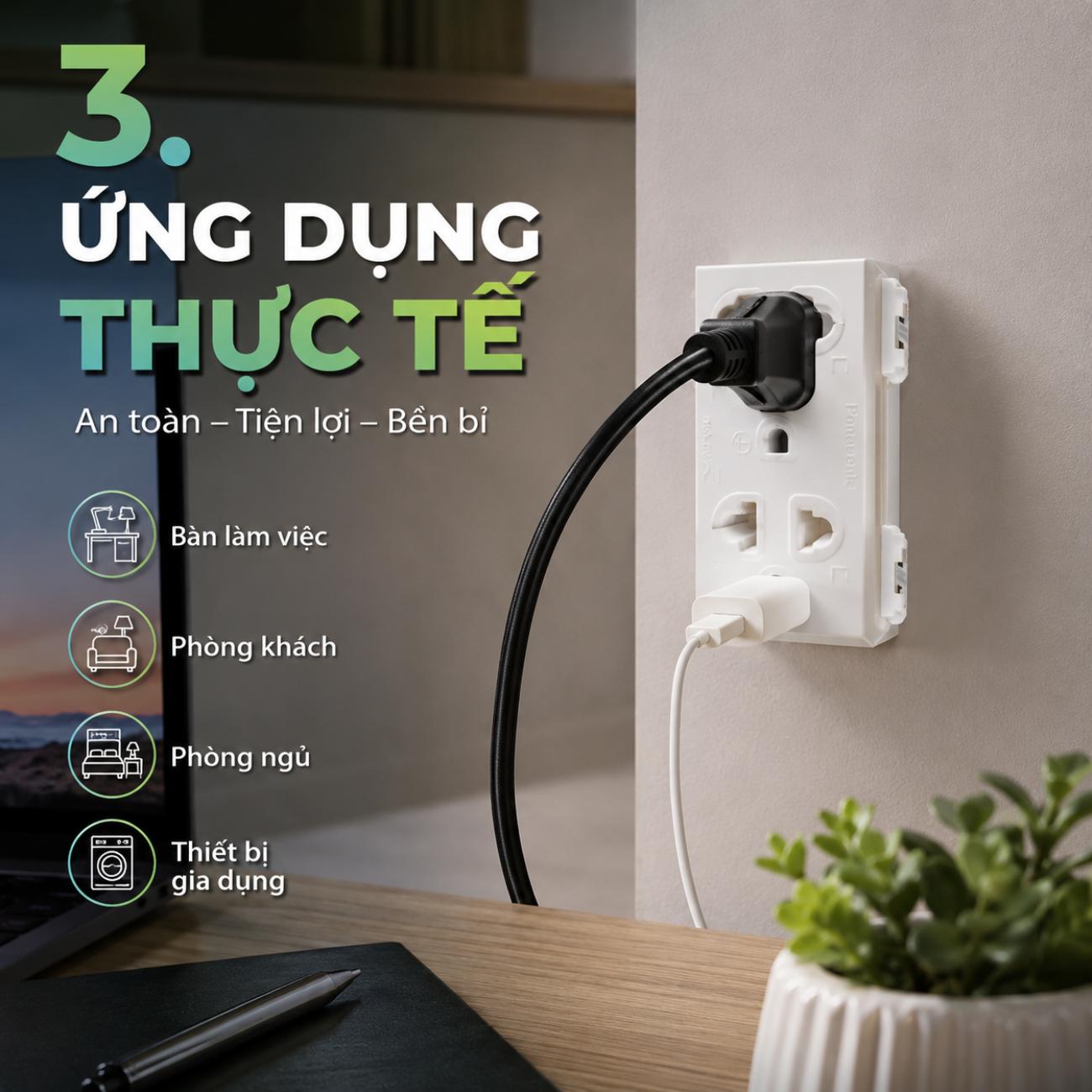 Ổ cắm đôi có màn che và dây nối đất Panasonic WIDE Series 250VAC – 16A